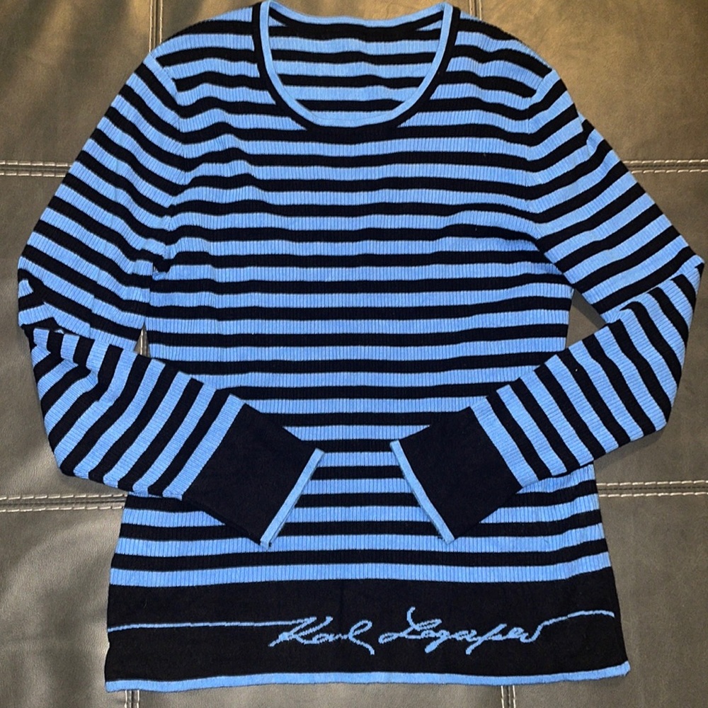 Karl Lagerfeld Blue & Black Striped Long-Sleeve Top